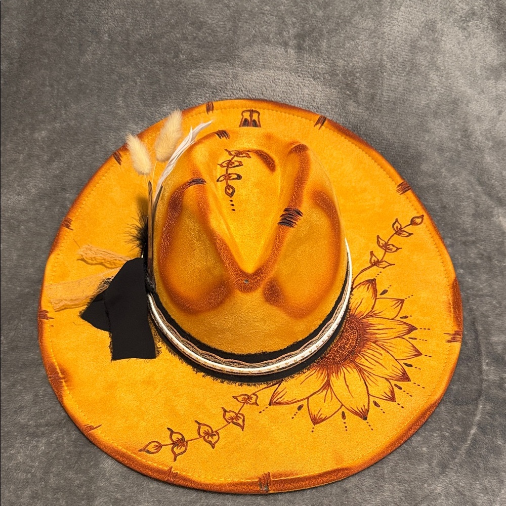 Sunflower Embellished Yellow Women's Felt Fedora Hat